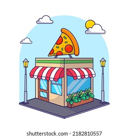 Isometric Pizza Restaurant Building Icon, 3d Icon Illustration Vector Landmark Flat Design Isolated