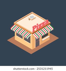 Isometric pizza restaurant in flat vector design