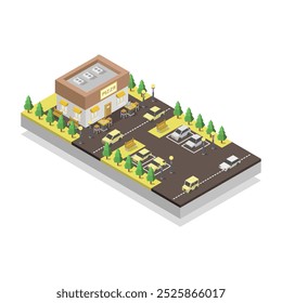 Isometric pizzeria building on background