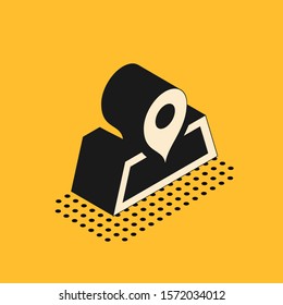 Isometric Placeholder on map paper in perspective icon isolated on yellow background.  Vector Illustration