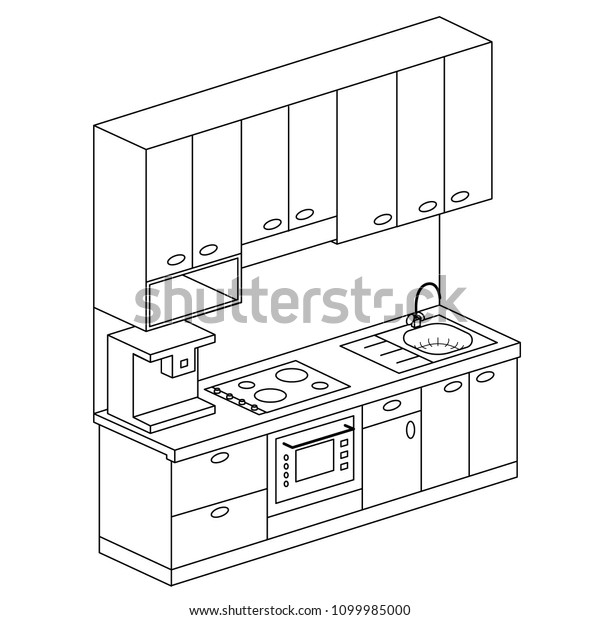 Isometric Plan Set Kitchen Design Vector Stock Vector (Royalty Free ...