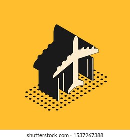 Isometric Plane icon isolated on yellow background. Flying airplane icon. Airliner sign.  Vector Illustration