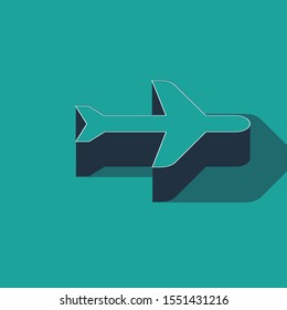 Isometric Plane icon isolated on green background. Flying airplane icon. Airliner sign.  Vector Illustration