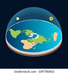 Isometric Planet Earth, Sun and moon vector illustration