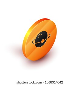 Isometric Planet icon isolated on white background. Orange circle button. Vector Illustration