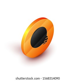Isometric Planet icon isolated on white background. Orange circle button. Vector Illustration