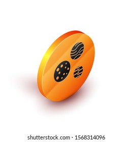 Isometric Planet icon isolated on white background. Orange circle button. Vector Illustration