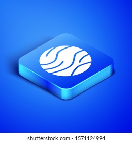 Isometric Planet icon isolated on blue background. Blue square button. Vector Illustration