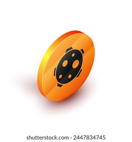 Isometric Planet icon isolated on white background. Orange circle button. Vector Illustration