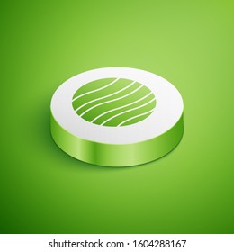 Isometric Planet Jupiter icon isolated on green background. White circle button. Vector Illustration