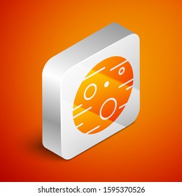 Isometric Planet Mars icon isolated on orange background. Silver square button. Vector Illustration
