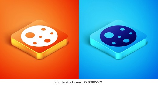 Isometric Planet Mars icon isolated on orange and blue background.  Vector