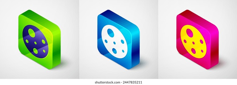 Isometric Planet Mars icon isolated on grey background. Square button. Vector