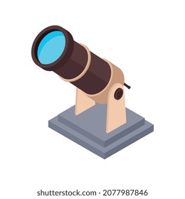 Isometric planetarium composition with isolated image of manual telescope vector illustration
