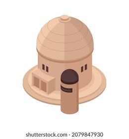 Isometric planetarium composition with isolated image of planetarium building vector illustration