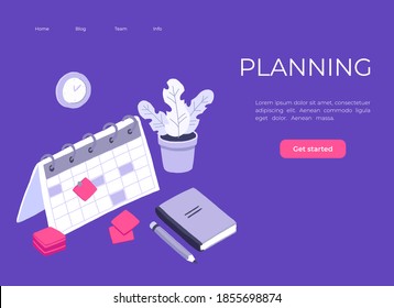 Programación de tareas de planificación de negocios isométrica para la semana. Programación de negocios en línea, planificación, noticias, recordatorio y concepto de eventos.
