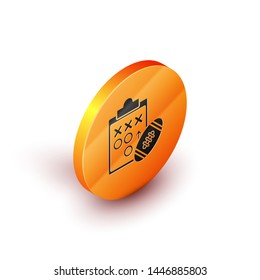 Isometric Planning strategy concept icon isolated on white background. Soccer or american football cup formation and tactic. Orange circle button. Vector Illustration
