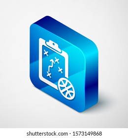 Isometric Planning strategy concept icon isolated on white background. Basketball cup formation and tactic. Blue square button. Vector Illustration