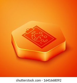 Isometric Planning strategy concept icon isolated on orange background. Hockey cup formation and tactic. Orange hexagon button. Vector Illustration
