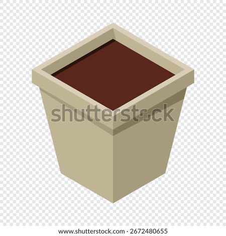 Isometric plant pot. Empty flower pot. Plant pot with soil. Isometric clay pot. Vector illustration