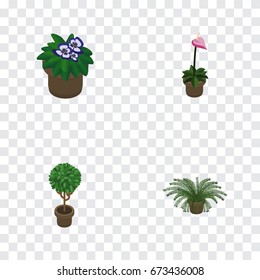 Isometric Plant Set Of Plant, Flowerpot, Tree And Other Vector Objects. Also Includes Pot, Flower, Flowerpot Elements.