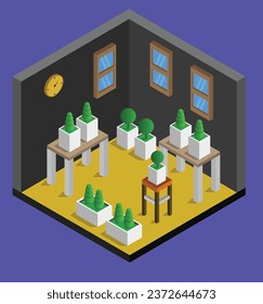isometric plant shop test vector design illustration