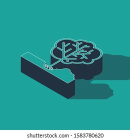 Isometric Planting a tree in the ground icon isolated on green background. Gardening, agriculture, caring for environment.  Vector Illustration