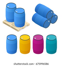 Isometric plastic barrels set. 