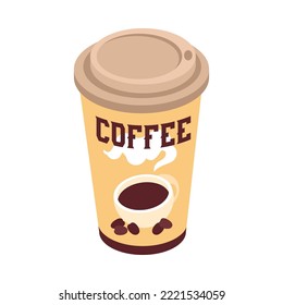 Isometric plastic cup of fresh coffee 3d vector illustration