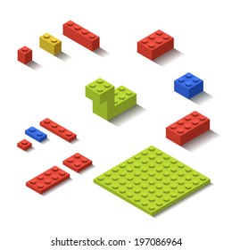 Isometric Plastic Lego Building Blocks And Tiles