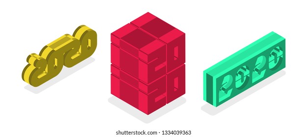 Isometric plastic set of 2020 vector text design on white background. Happy New Year collection. Perfect for website, poster, invitation card, banner and others. Scalable and editable colour. EPS8