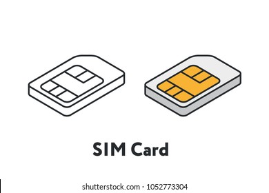 Isometric Plastic SIM Card Minimal Flat Line Outline Stroke Icon