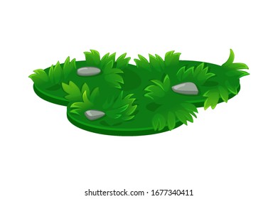 Isometric platforms, game island textures green grass. Grass nature meadow with stones.