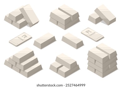 Isometric Platinum bars on white background. Investing Banking business. Increase in cost of precious metals. Investments in Platinum bars. Buying Platinum ETF. Precious metals.