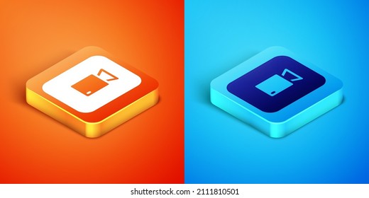 Isometric Play video button icon isolated on orange and blue background. Film strip sign.  Vector