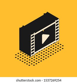 Isometric Play Video icon isolated on yellow background. Film strip with play sign.  Vector Illustration