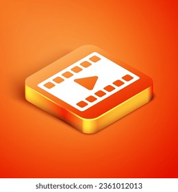 Isometric Play Video icon isolated on orange background. Film strip with play sign.  Vector