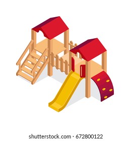 Isometric playground building element. Kids slide 3d vector icon