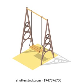 Isometric playground concept for outdoor family pastime. Swing. Playful kindergarten. Colored 3d isometric kids object or gaming complexes element
