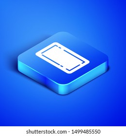 Isometric Playing card back icon isolated on blue background. Casino gambling. Blue square button. Vector Illustration