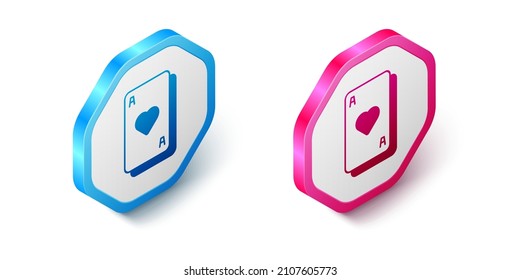 Isometric Playing cards icon isolated on white background. Casino gambling. Hexagon button. Vector