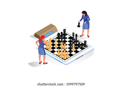 Isometric playing chess is useful for sharpening the brain, Suitable for Diagrams, Infographics, Book Illustration, Game Asset, And Other Graphic Related Assets
