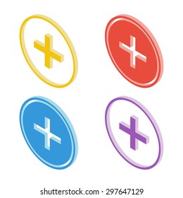 Isometric plus sign icon. Vector illustration.