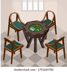 Isometric Pocker Table, Vector Illustration.