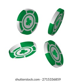 Isometrisches Poker-Chips-Set mit Kartenanzügen einzeln auf weißem Hintergrund