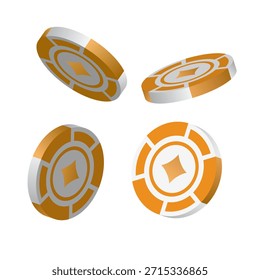 Isometrisches Poker-Chips-Set mit Kartenanzügen einzeln auf weißem Hintergrund