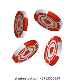 Isometrisches Poker-Chips-Set mit Kartenanzügen einzeln auf weißem Hintergrund