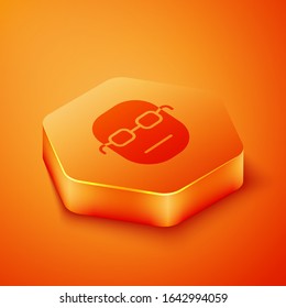 Isometric Poker player icon isolated on orange background. Orange hexagon button. Vector Illustration
