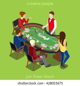 Isometric poker room join concept. 