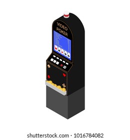 Isometric Poker Video Game Machine Vector Illustration. Gambling Casiion Play